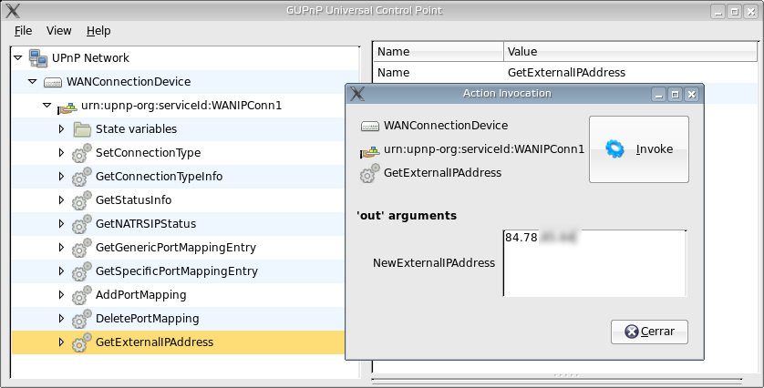 gupnp-universal-cp screenshot for GetExternalIPAddress