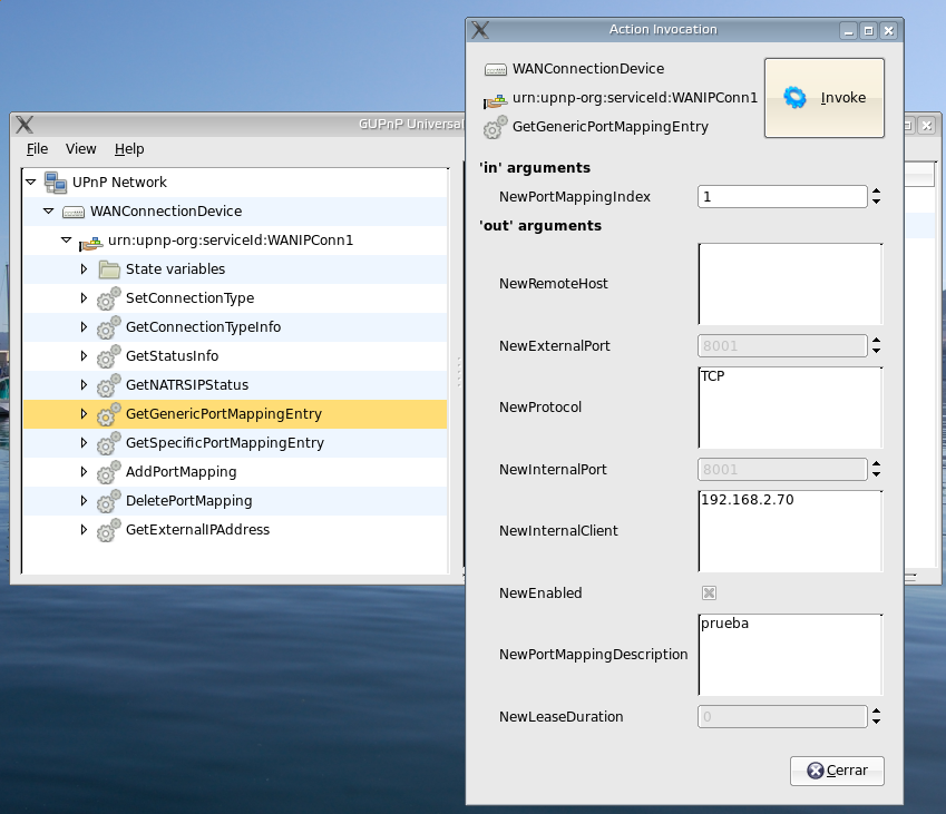 gupnp-universal-cp screenshot for GetGenericPortMapping